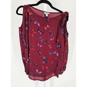 Belle & Sky Womens Sz S Cold Shoulder Long Sleeve Blouse Burgundy Butterfly